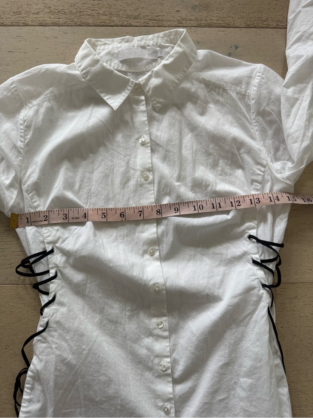 Vintage Anne Fontaine White black ribbon lace up / Button-Up Blouse S/36 - Picture 6 of 7